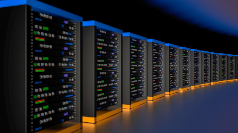 Row of data center servers for data center backup