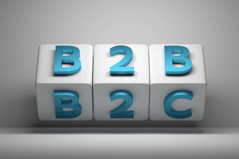 White cubes with blue large B2B and B2C words
