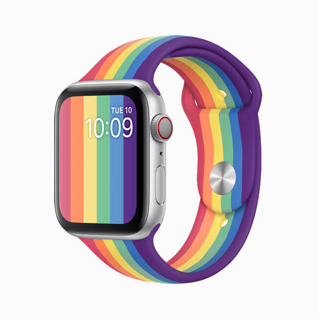 Close up of the Apple Watch Pride edition watch