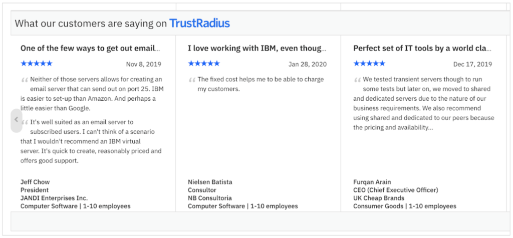 IBM TrustRadius widget in action
