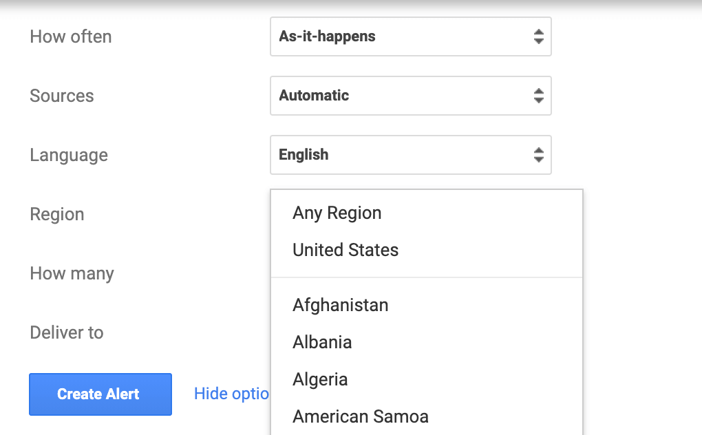 Google Alert Regions