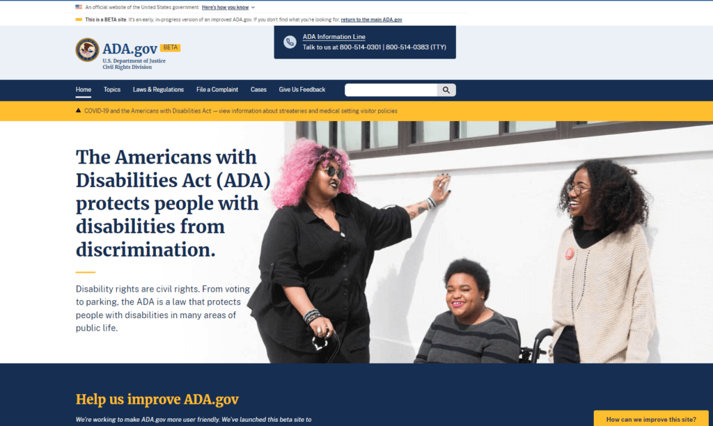 ADA.gov beta website homepage