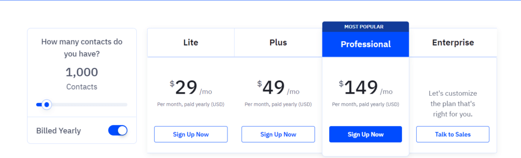 Activecampaign pricing table
