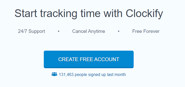 Clockify account signup page