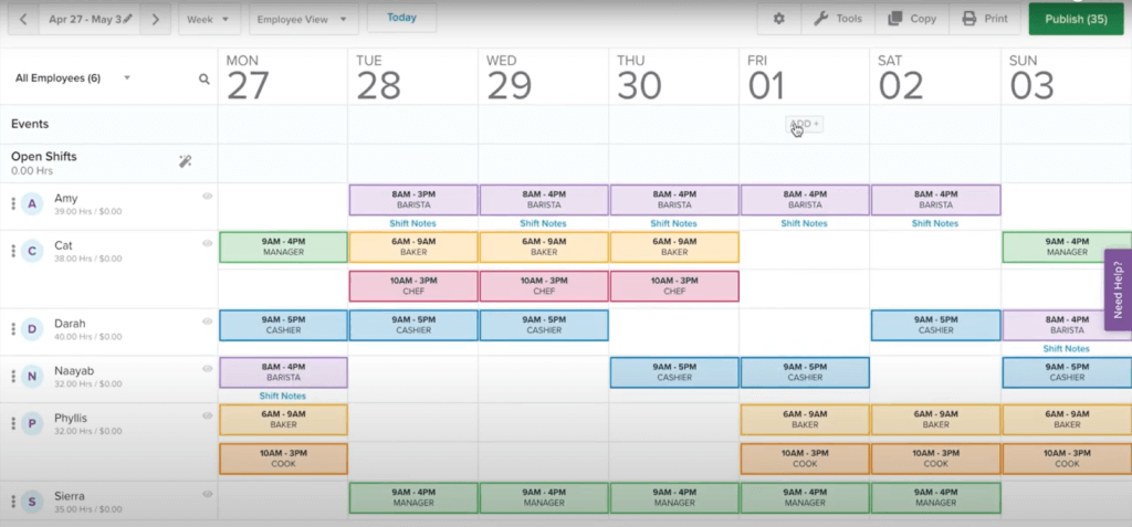 Homebase drag and drop scheduling